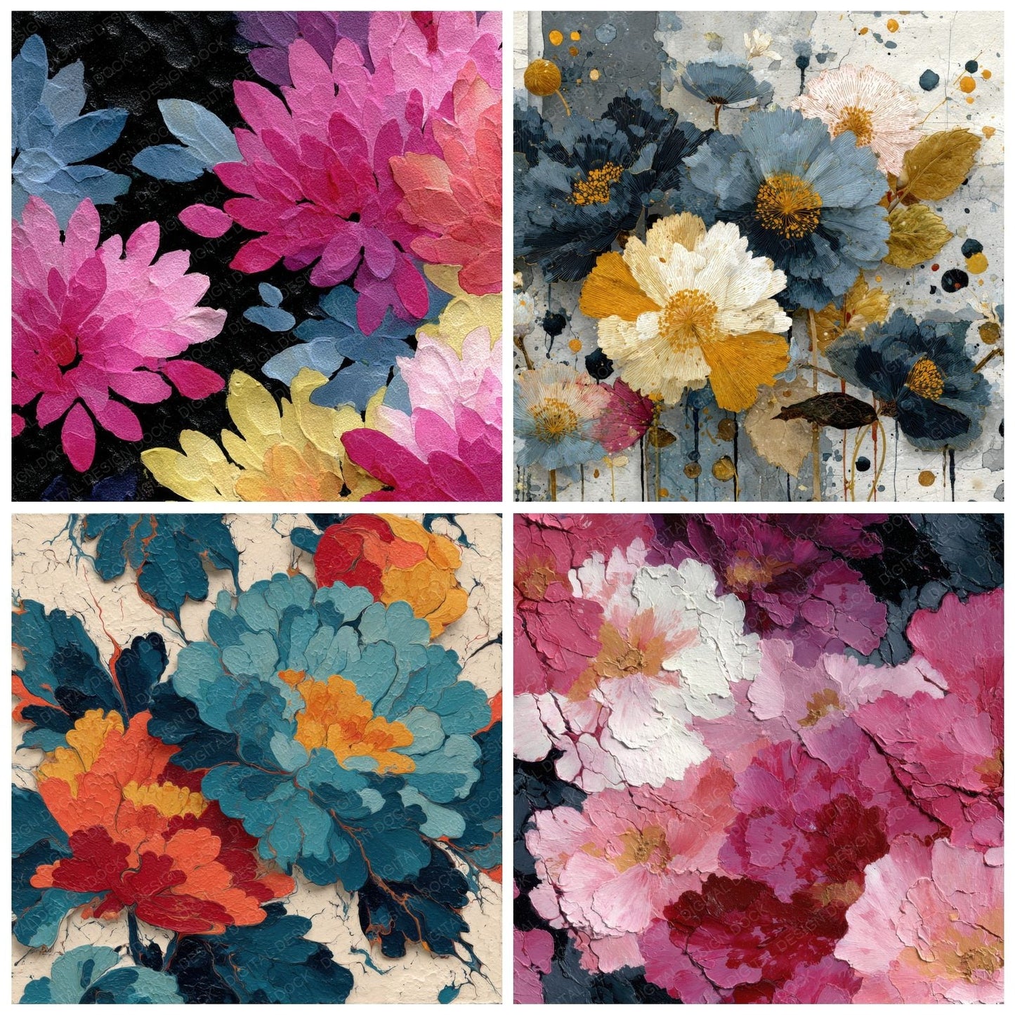 Unstable Floral Ink Background Digital Paper Pack (DDD000160)