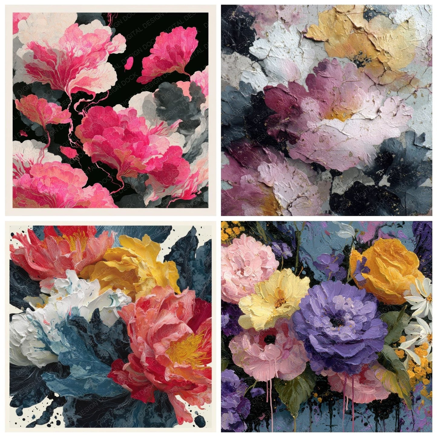 Unstable Floral Ink Background Digital Paper Pack (DDD000160)