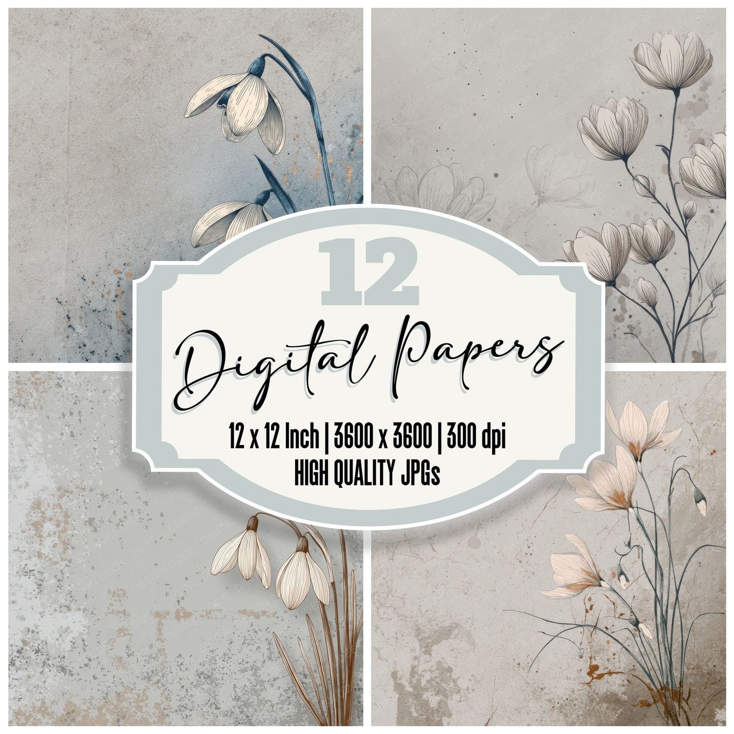Ash Snowdrop Ink Background Digital Paper Pack (DDD000161)