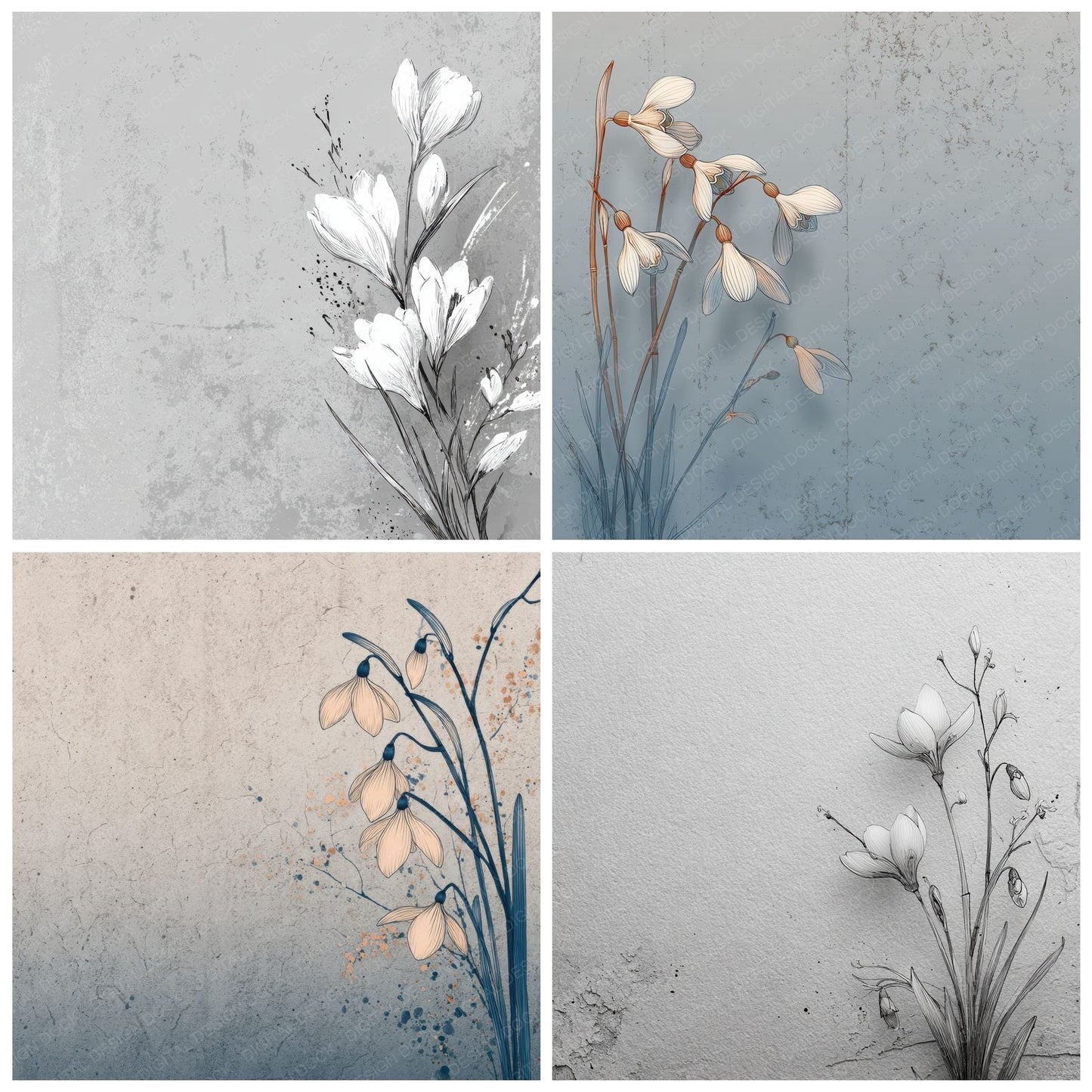 Ash Snowdrop Ink Background Digital Paper Pack (DDD000161)