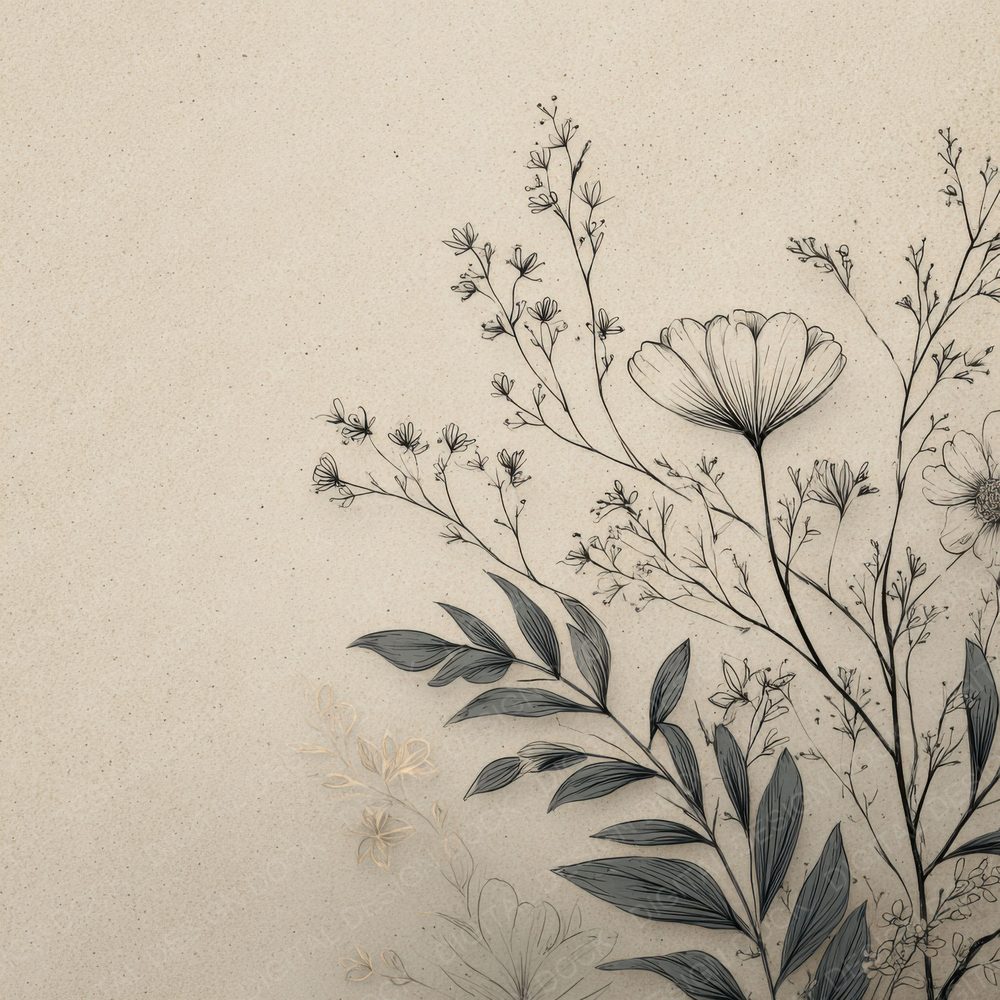 Boho Cream Botanical Ink Background Digital Paper Pack (DDD000162)