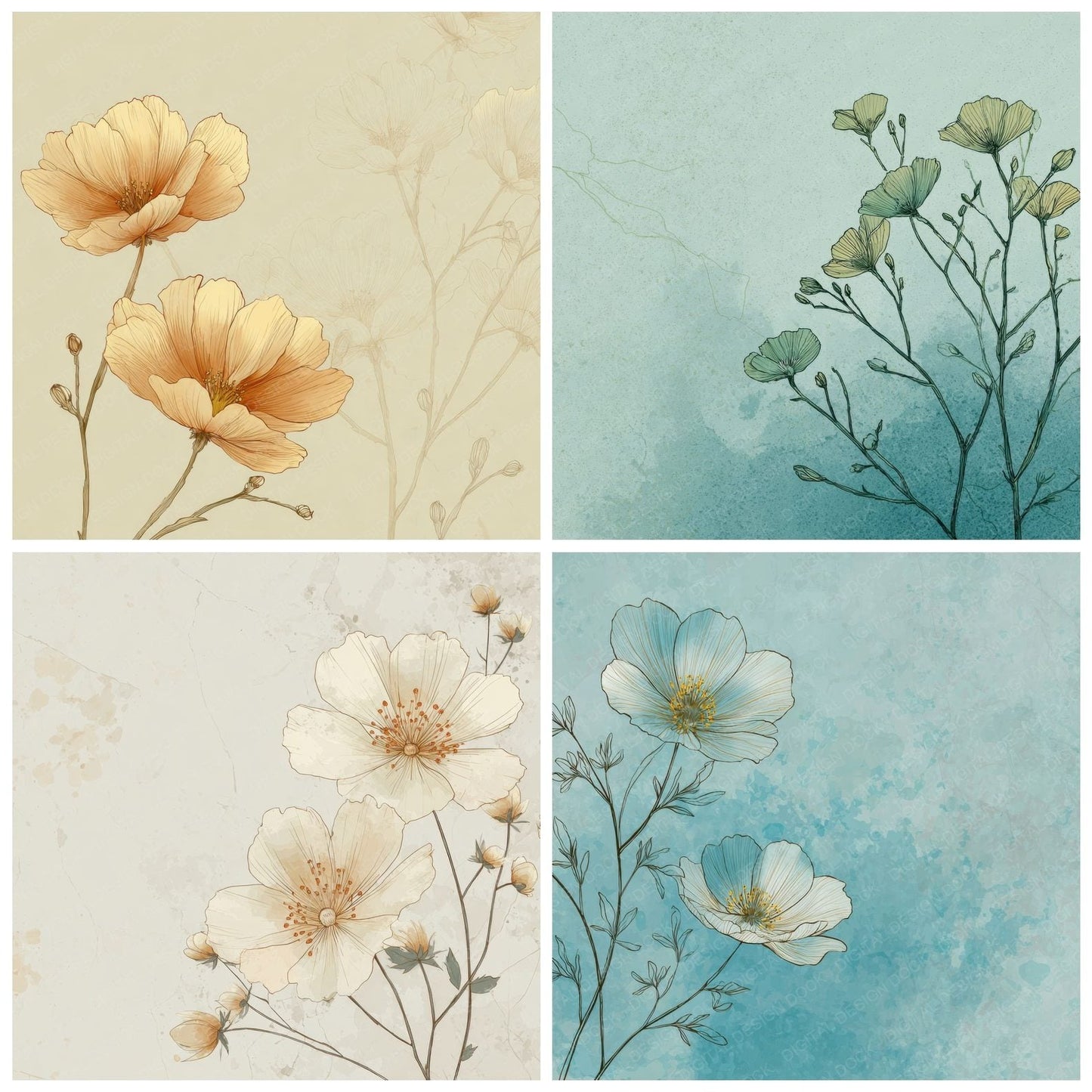 Celadon Buttercup Ink Background Digital Paper Pack (DDD000164)