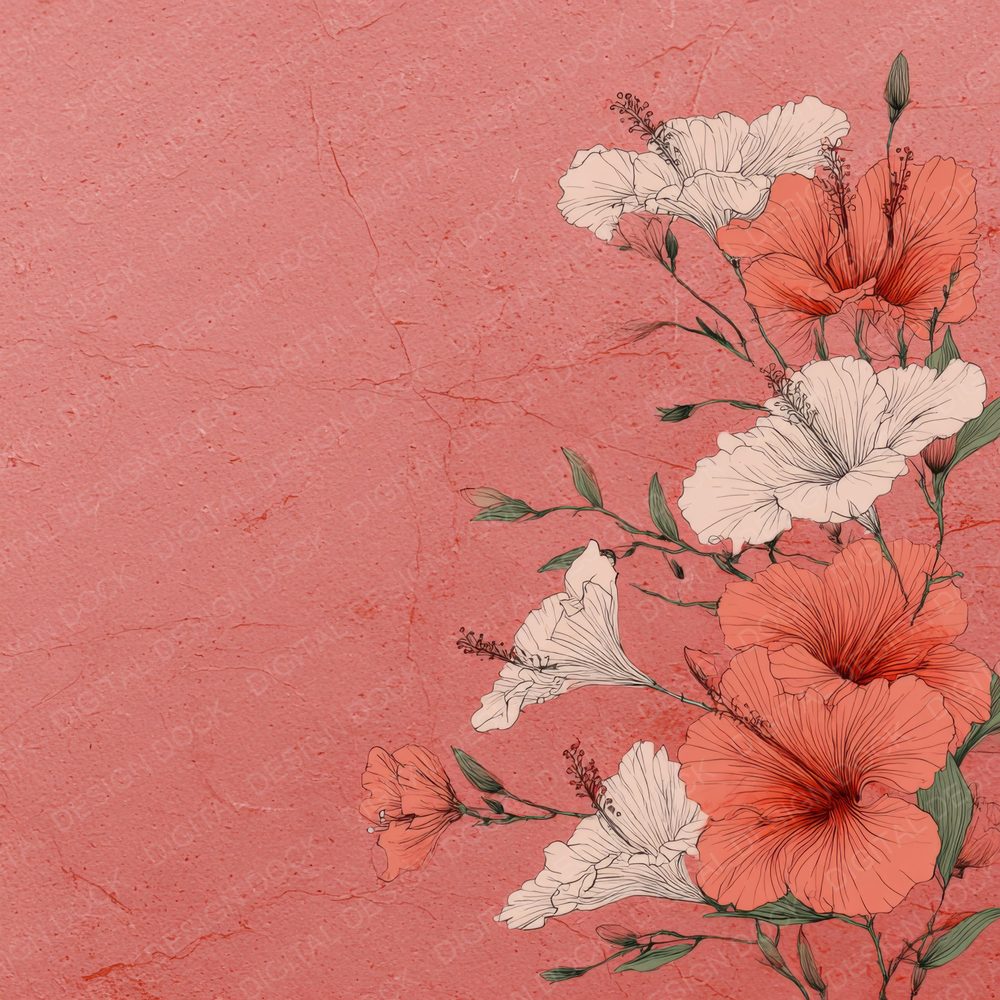Coral Hibiscus Ink Background Digital Paper Pack (DDD000165)