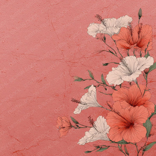 Coral Hibiscus Ink Background Digital Paper Pack (DDD000165)