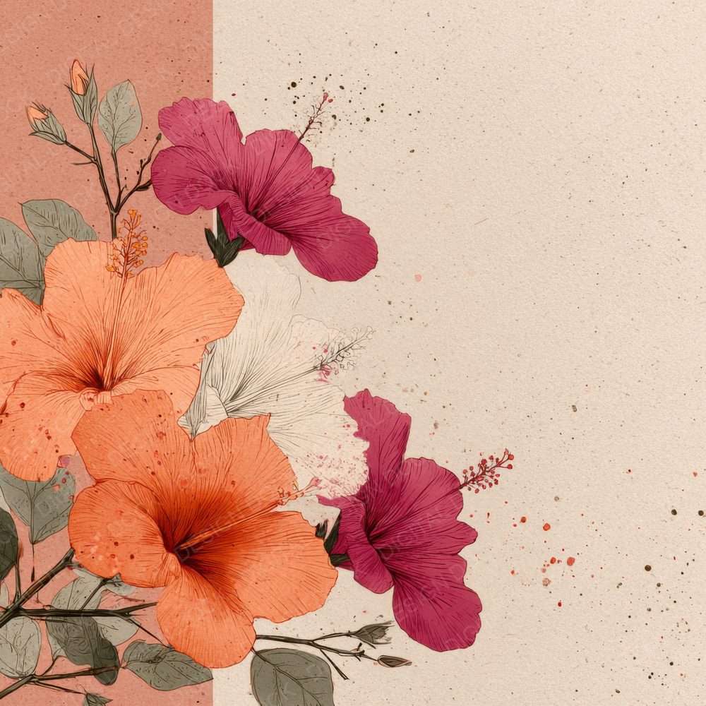 Coral Hibiscus Ink Background Digital Paper Pack (DDD000165)