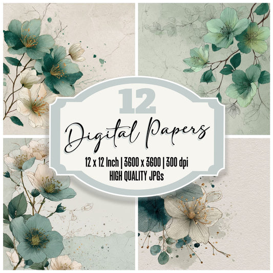 Eucalyptus Hellebore Ink Background Digital Paper Pack (DDD000167)