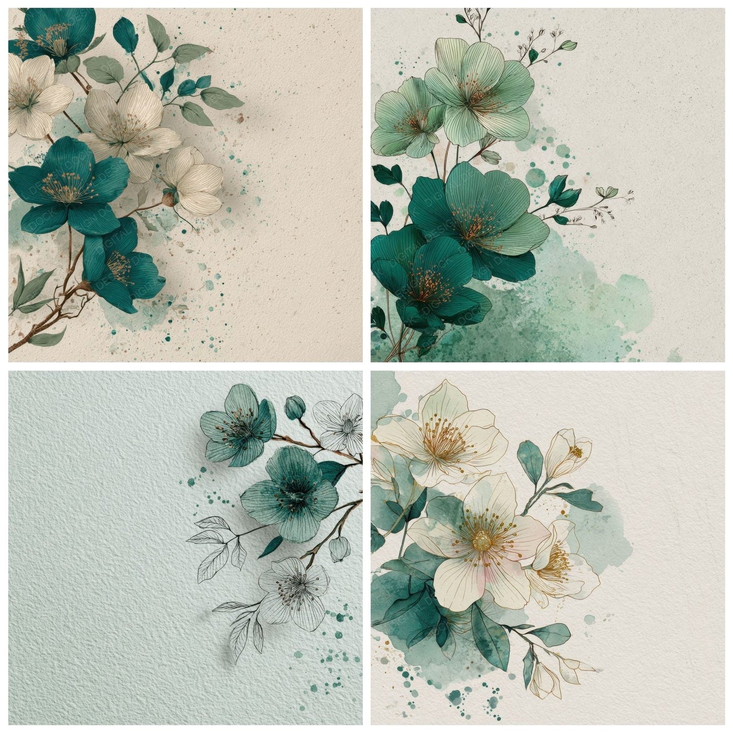 Eucalyptus Hellebore Ink Background Digital Paper Pack (DDD000167)