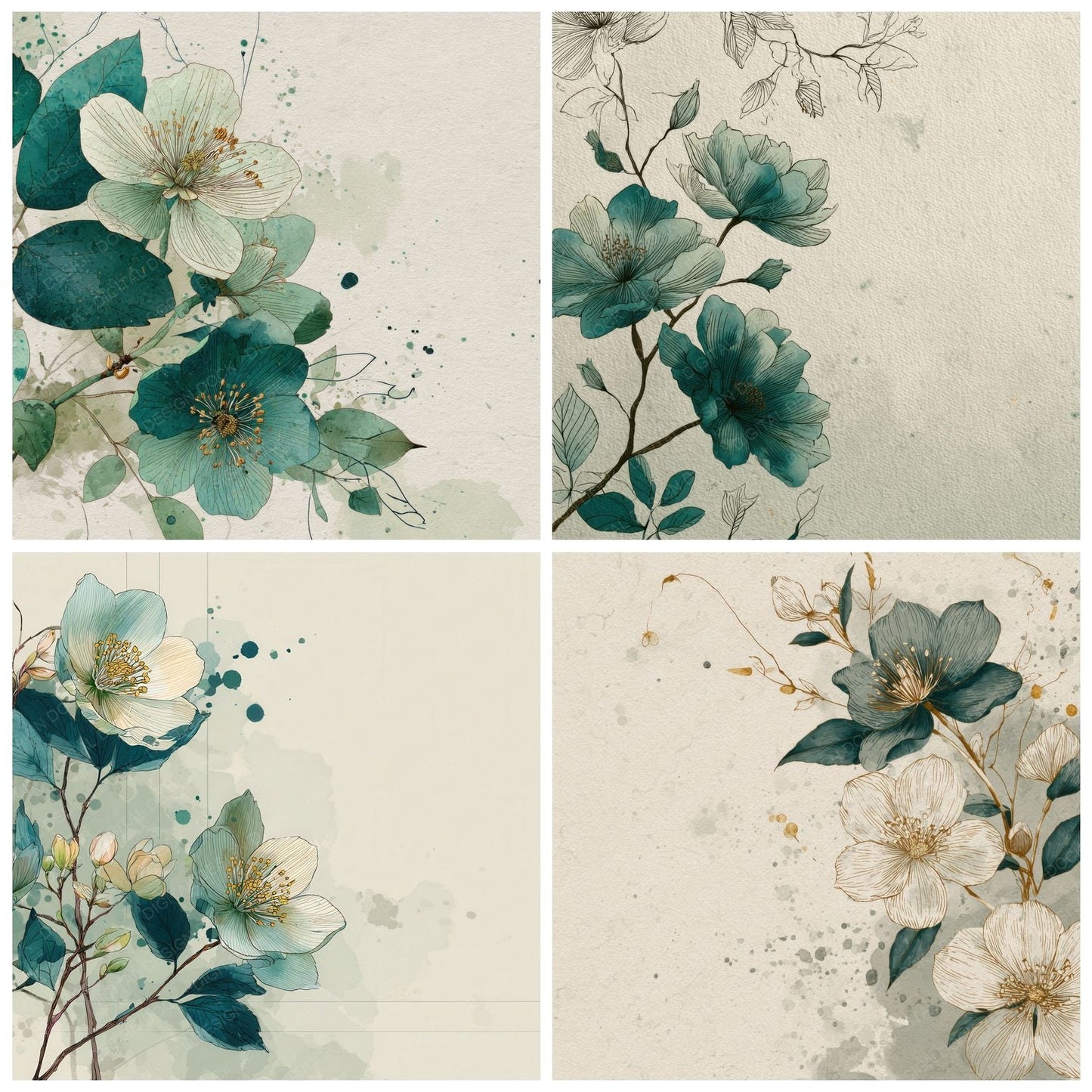 Eucalyptus Hellebore Ink Background Digital Paper Pack (DDD000167)