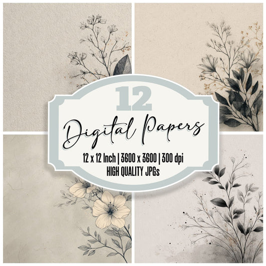 Fog Botanical Ink Background Digital Paper Pack (DDD000168)