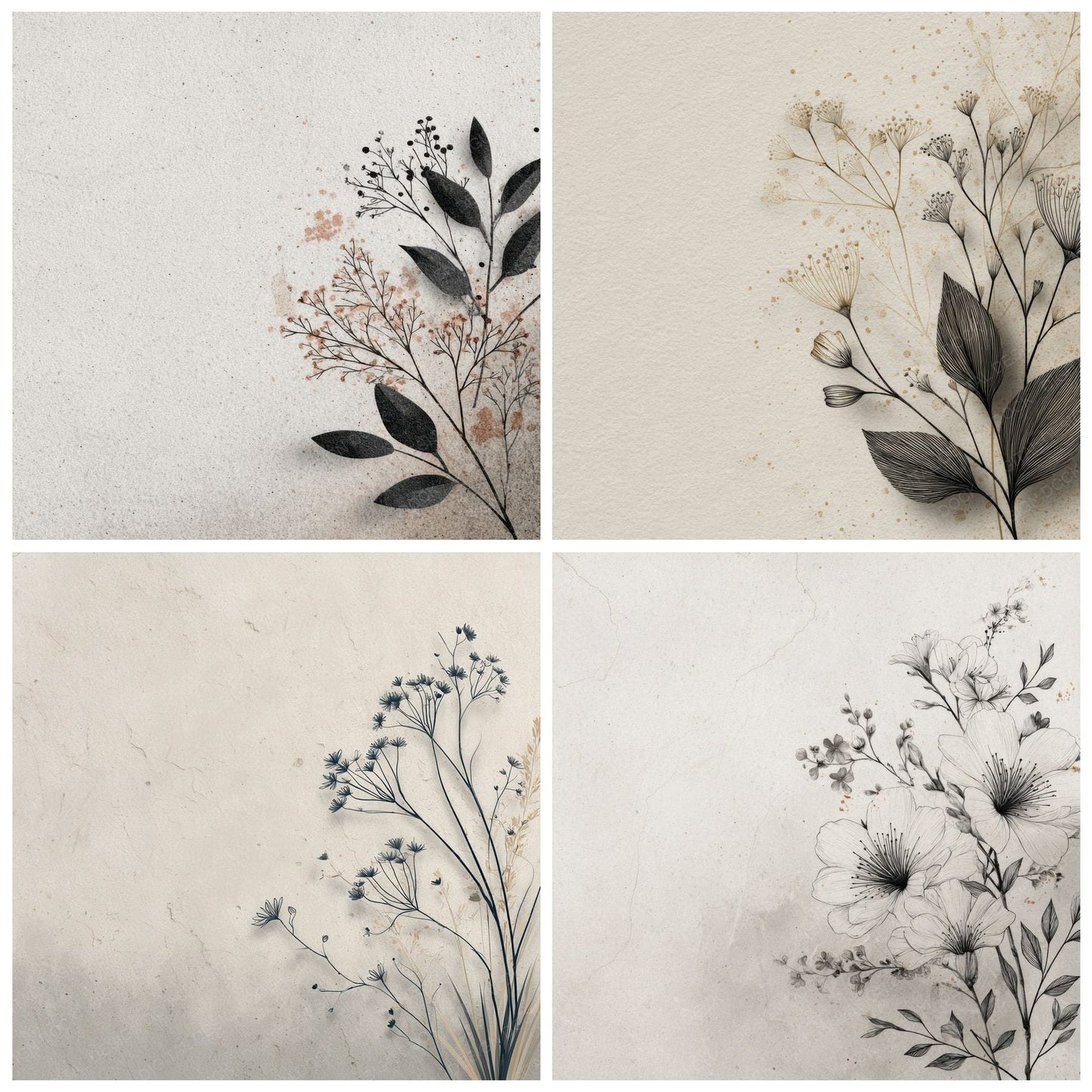 Fog Botanical Ink Background Digital Paper Pack (DDD000168)