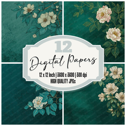 Forest Camellia Ink Background Digital Paper Pack (DDD000169)