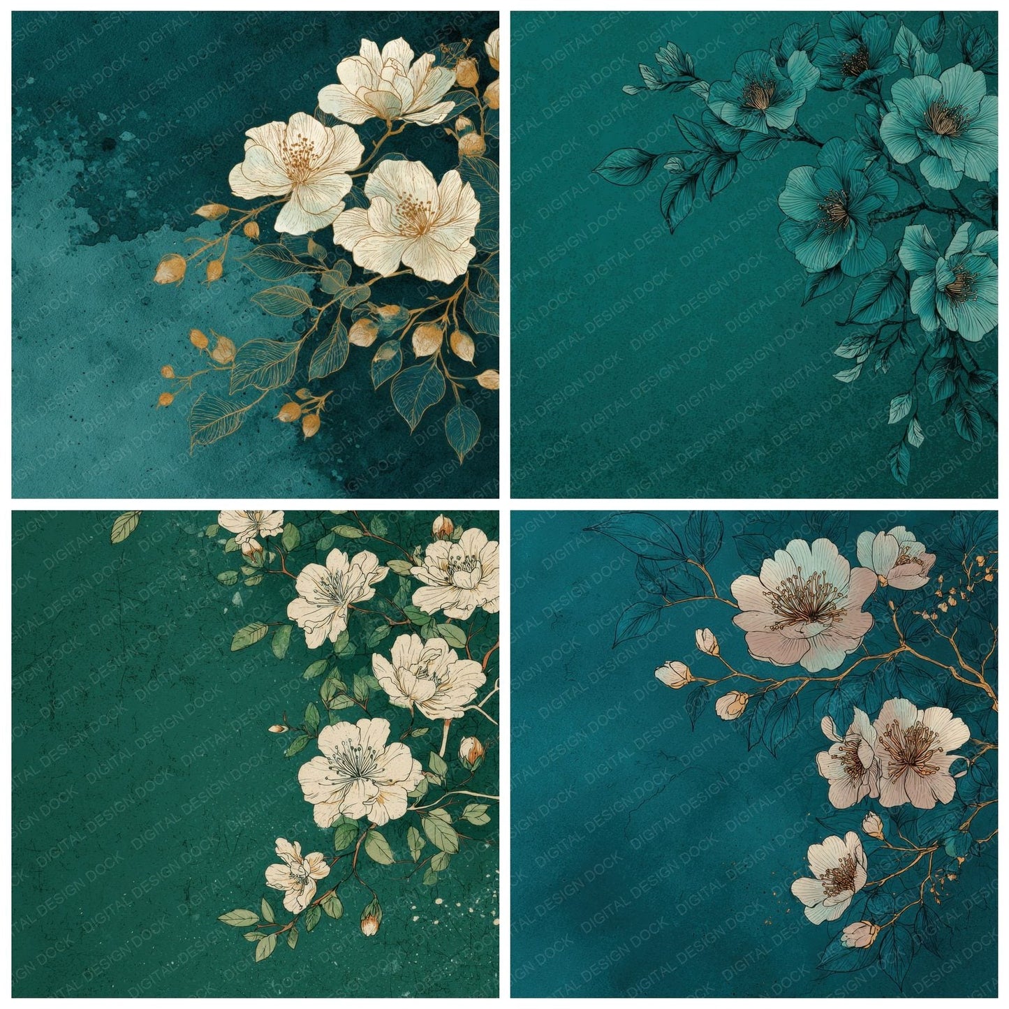 Forest Camellia Ink Background Digital Paper Pack (DDD000169)