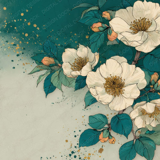 Forest Camellia Ink Background Digital Paper Pack (DDD000169)