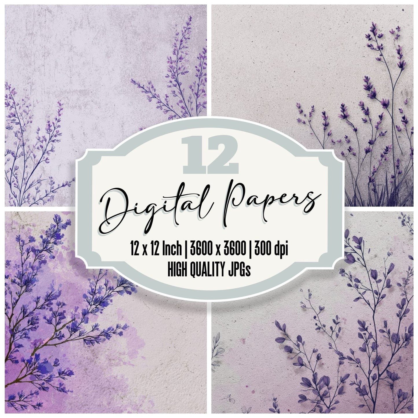 Lavender Botanical Ink Background Digital Paper Pack (DDD000170)