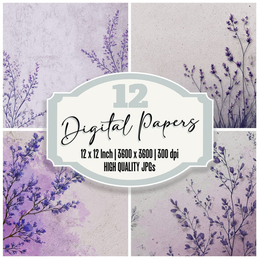Lavender Botanical Ink Background Digital Paper Pack (DDD000170)