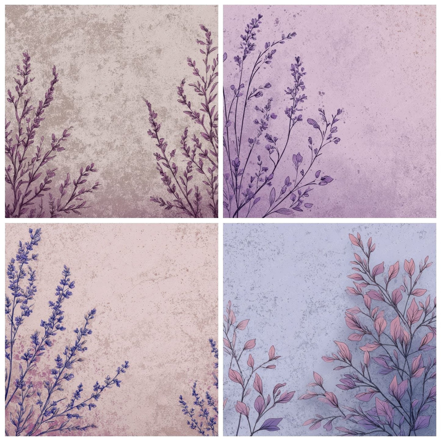 Lavender Botanical Ink Background Digital Paper Pack (DDD000170)