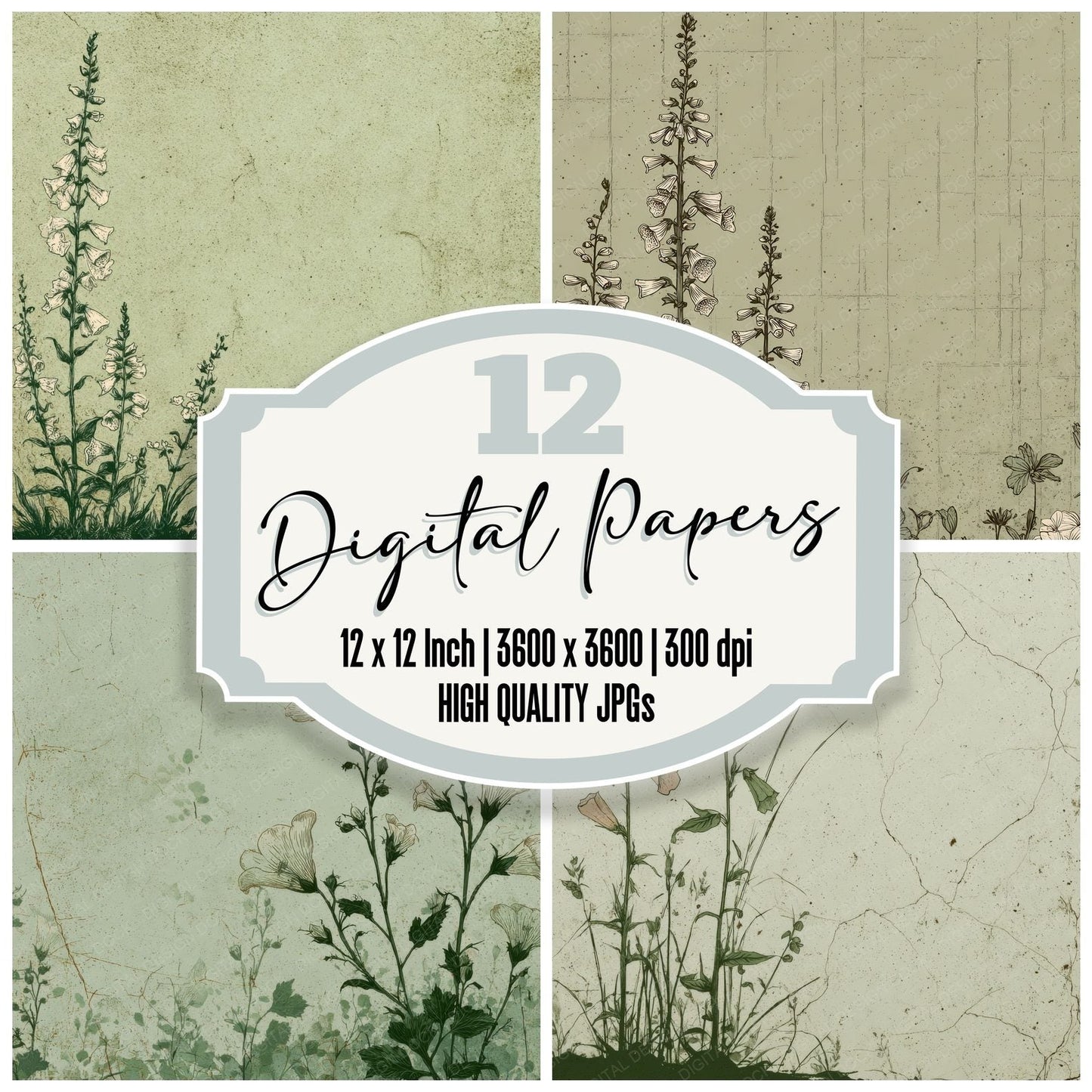 Moss Foxglove Ink Background Digital Paper Pack (DDD000172)