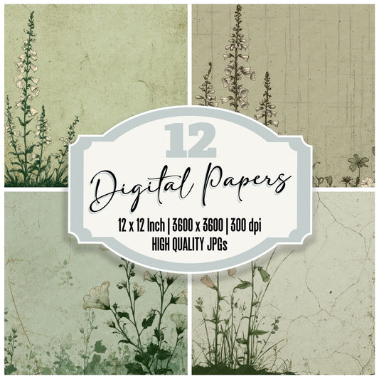 Moss Foxglove Ink Background Digital Paper Pack (DDD000172)