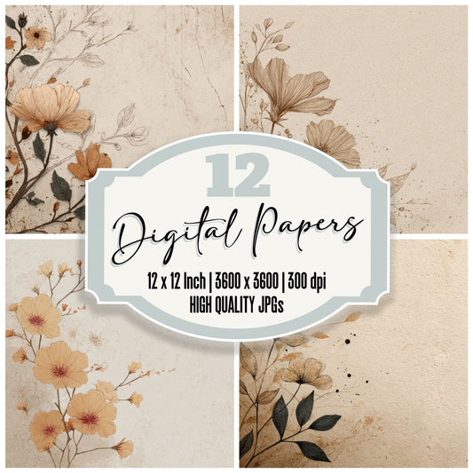 Oat Botanical Ink Background Digital Paper Pack (DDD000173)