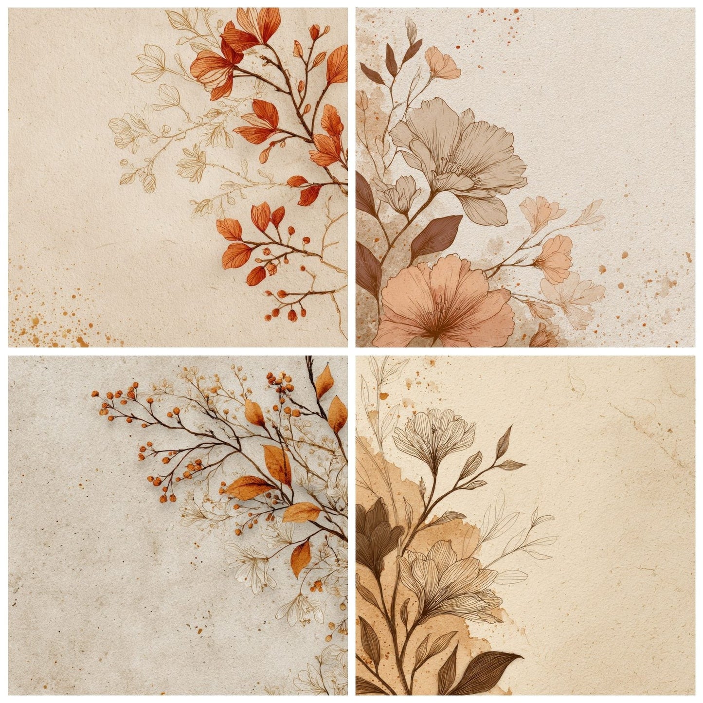 Oat Botanical Ink Background Digital Paper Pack (DDD000173)