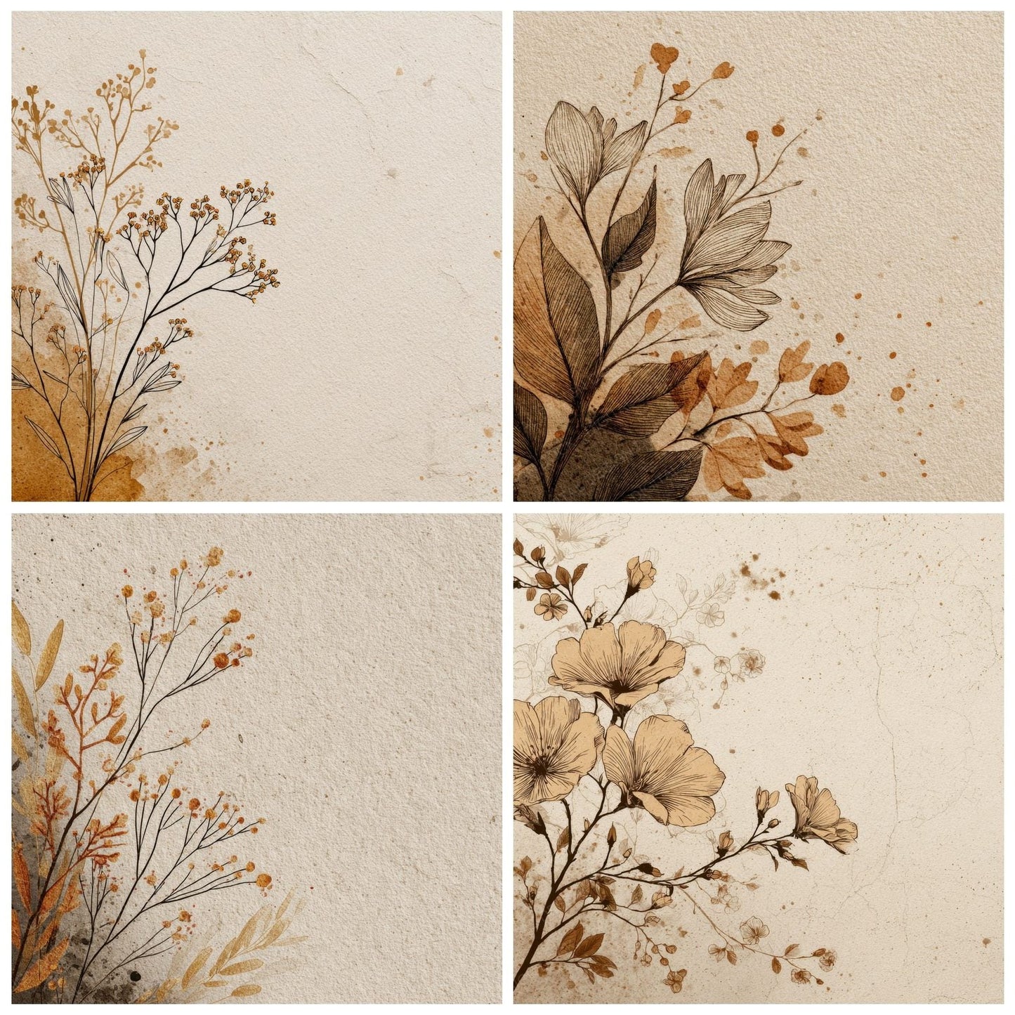 Oat Botanical Ink Background Digital Paper Pack (DDD000173)