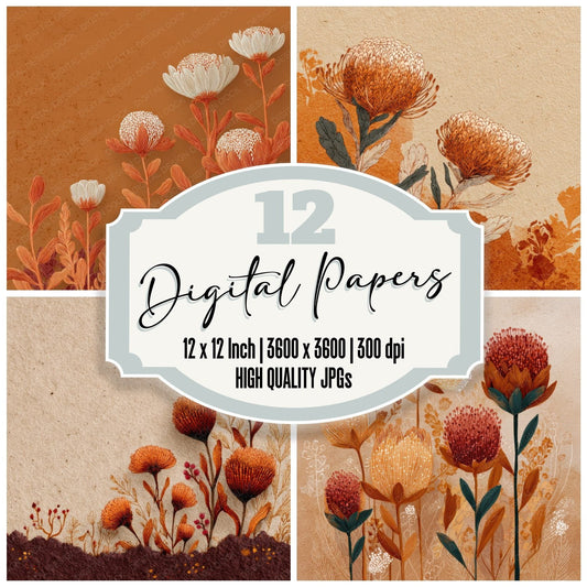 Ochre Banksia Ink Background Digital Paper Pack (DDD000174)