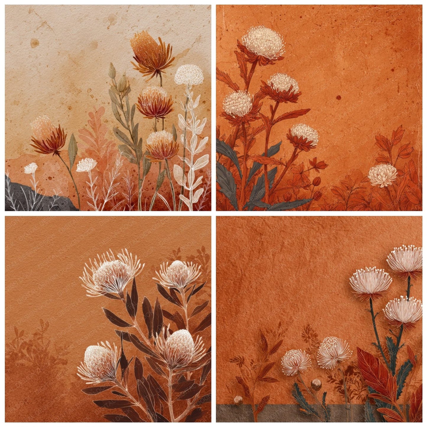 Ochre Banksia Ink Background Digital Paper Pack (DDD000174)