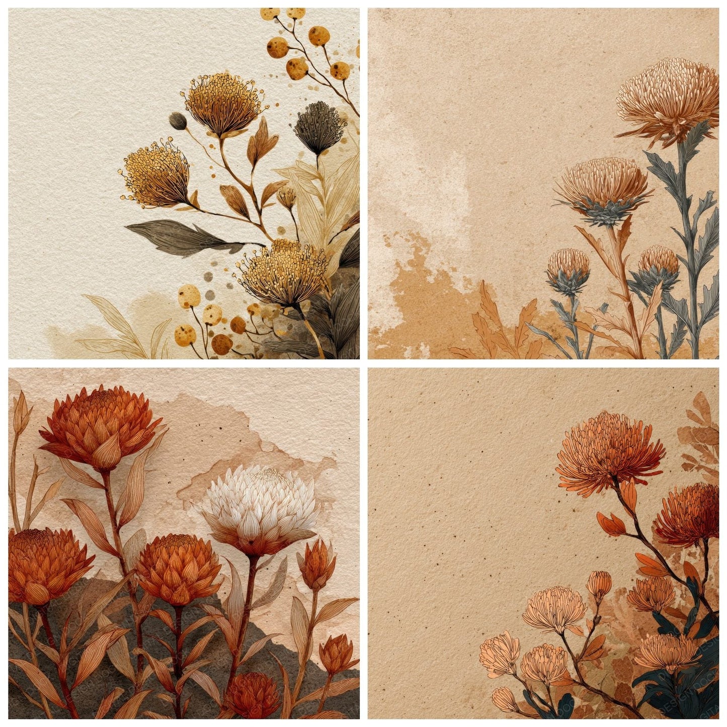 Ochre Banksia Ink Background Digital Paper Pack (DDD000174)