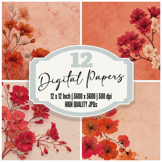Oxide Geranium Ink Background Digital Paper Pack (DDD000175)