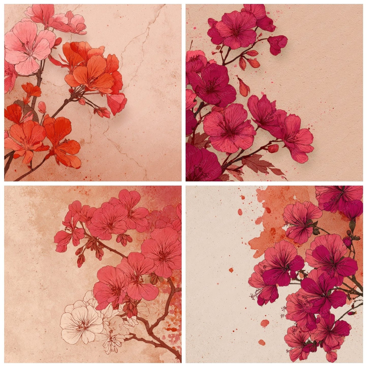Oxide Geranium Ink Background Digital Paper Pack (DDD000175)