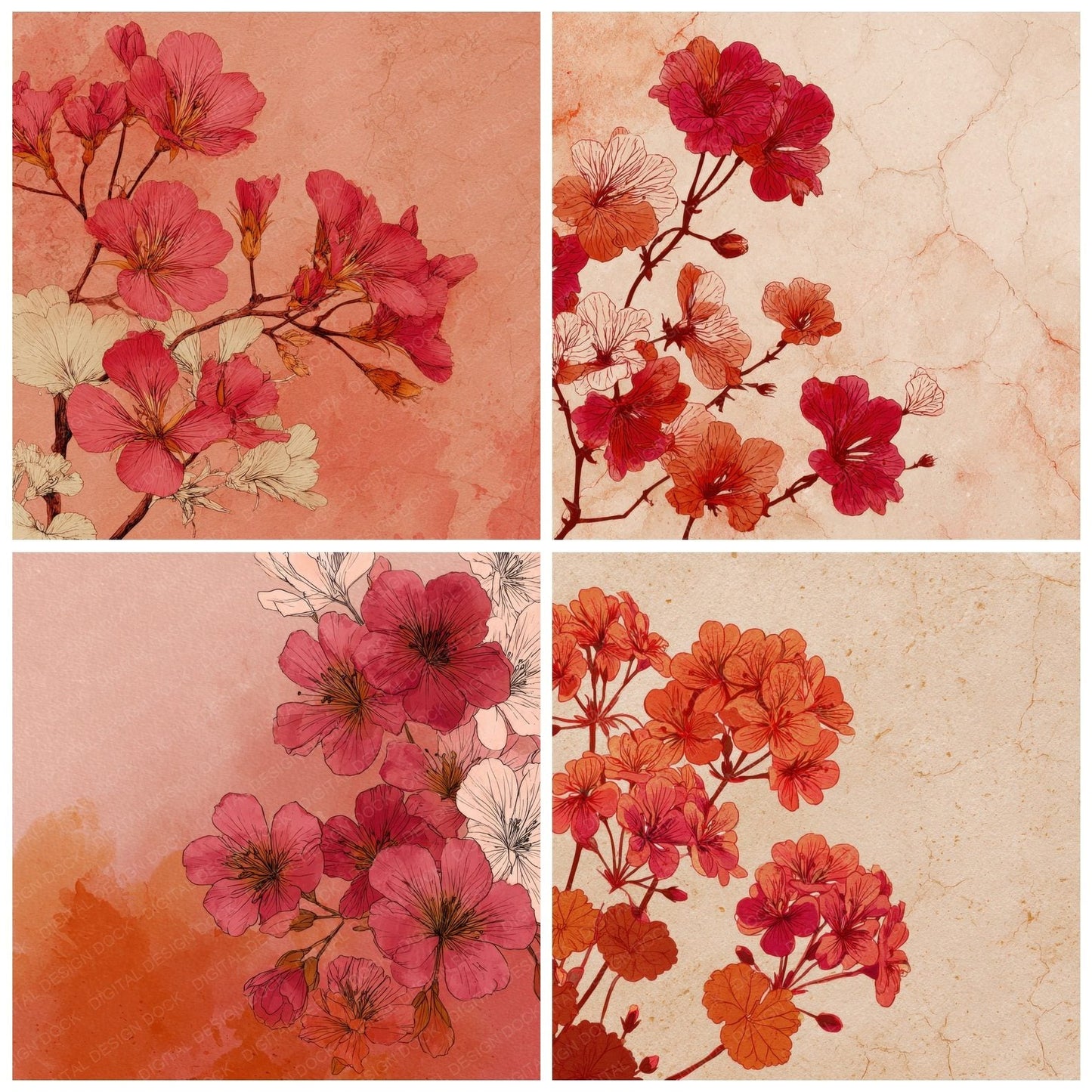 Oxide Geranium Ink Background Digital Paper Pack (DDD000175)