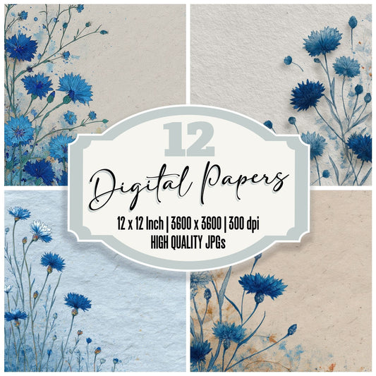 Powder Cornflower Ink Background Digital Paper Pack (DDD000176)