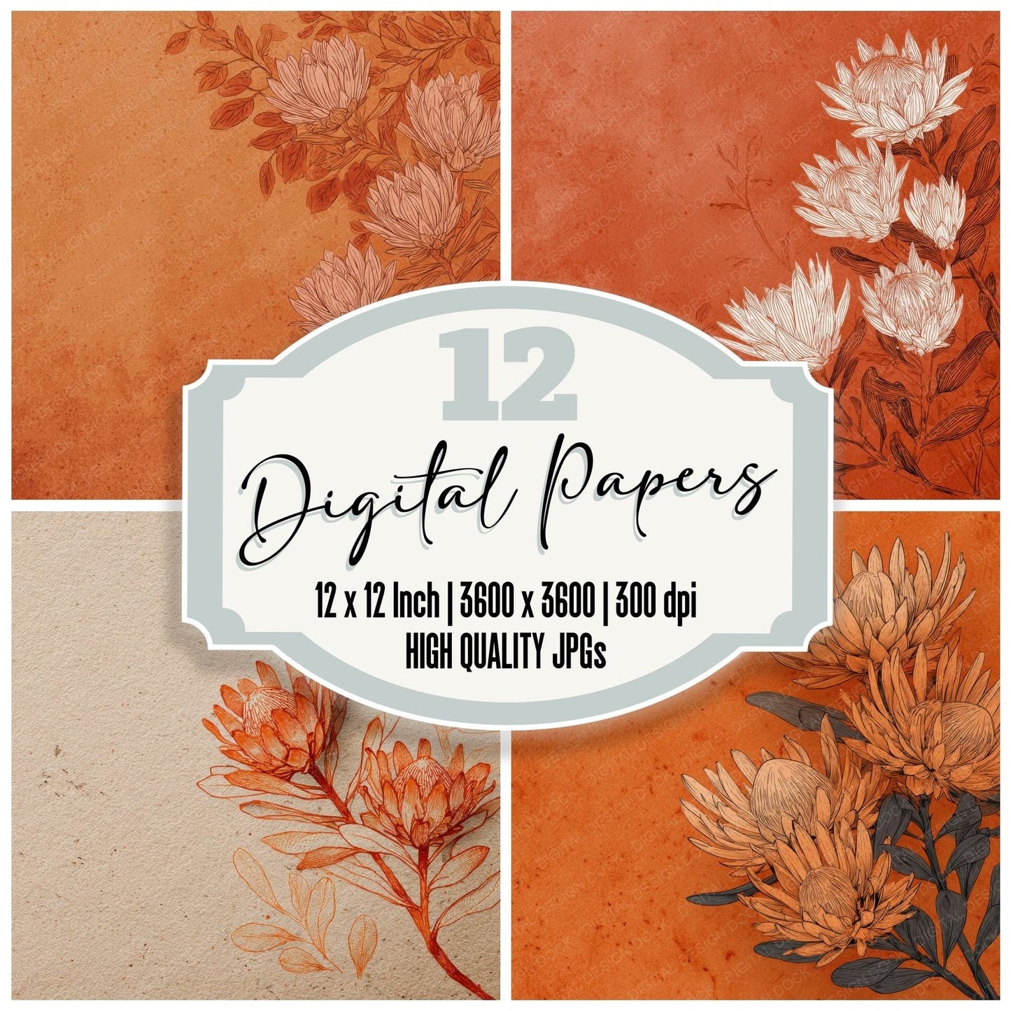 Rust Protea Ink Background Digital Paper Pack (DDD000177)