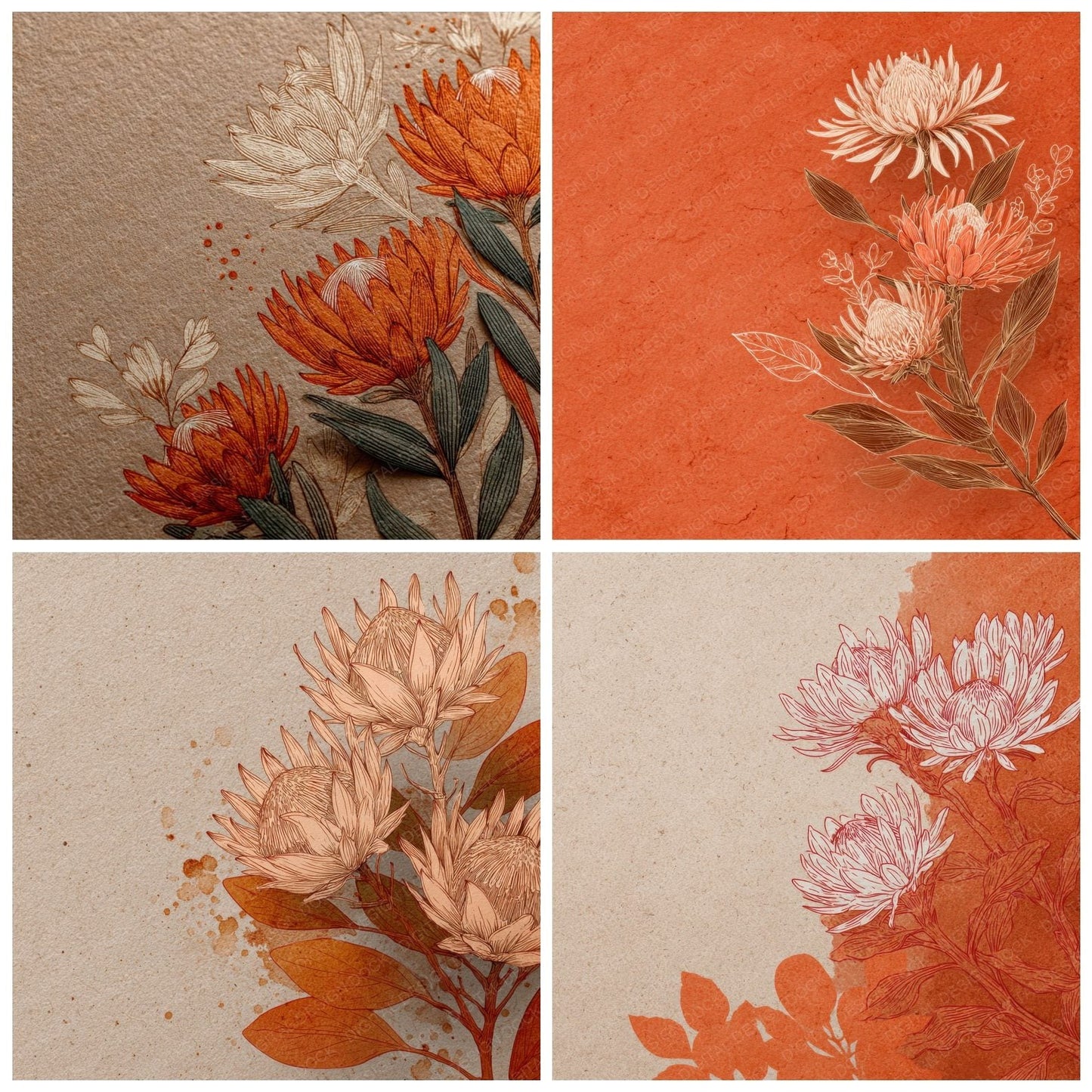Rust Protea Ink Background Digital Paper Pack (DDD000177)