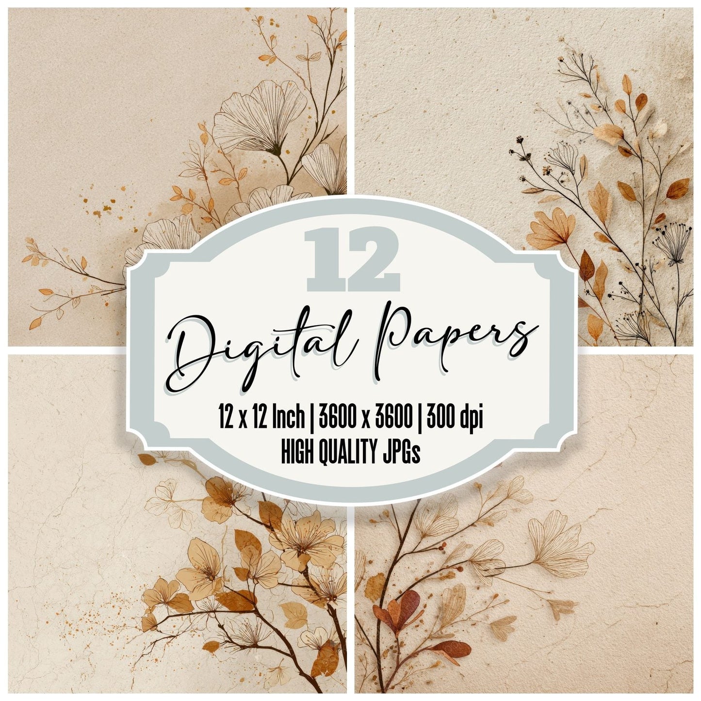 Sand Botanical Ink Background Digital Paper Pack (DDD000178)