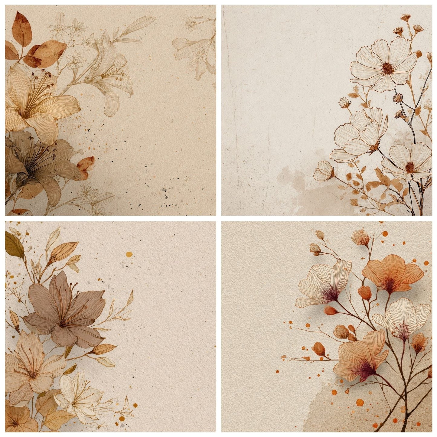 Sand Botanical Ink Background Digital Paper Pack (DDD000178)