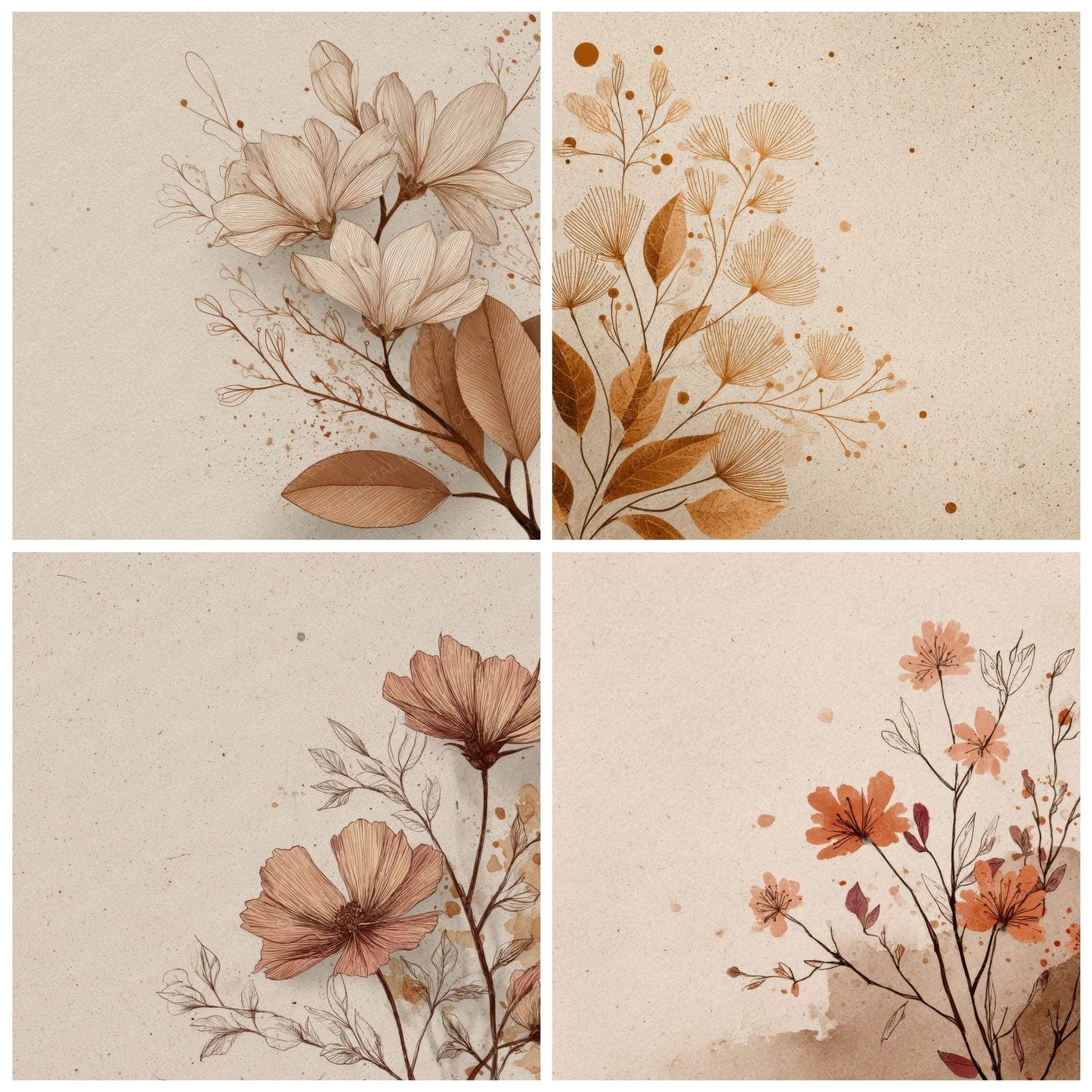 Sand Botanical Ink Background Digital Paper Pack (DDD000178)