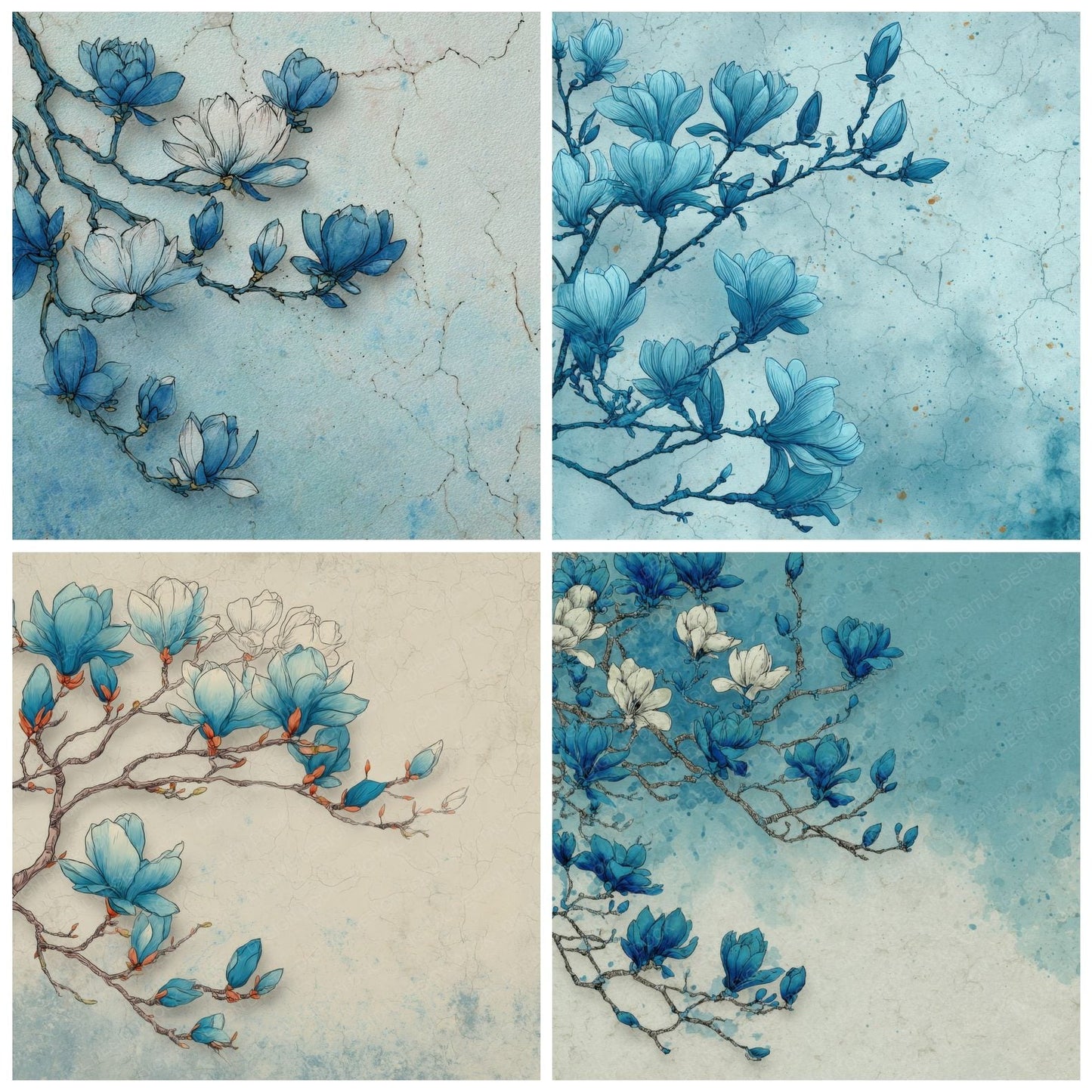 Smoke Magnolia Ink Background Digital Paper Pack (DDD000179)