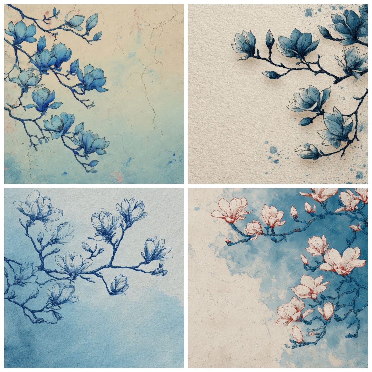 Smoke Magnolia Ink Background Digital Paper Pack (DDD000179)