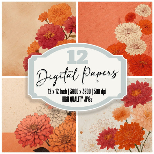 Apricot Zinnia Ink Background Digital Paper Pack (DDD000181)