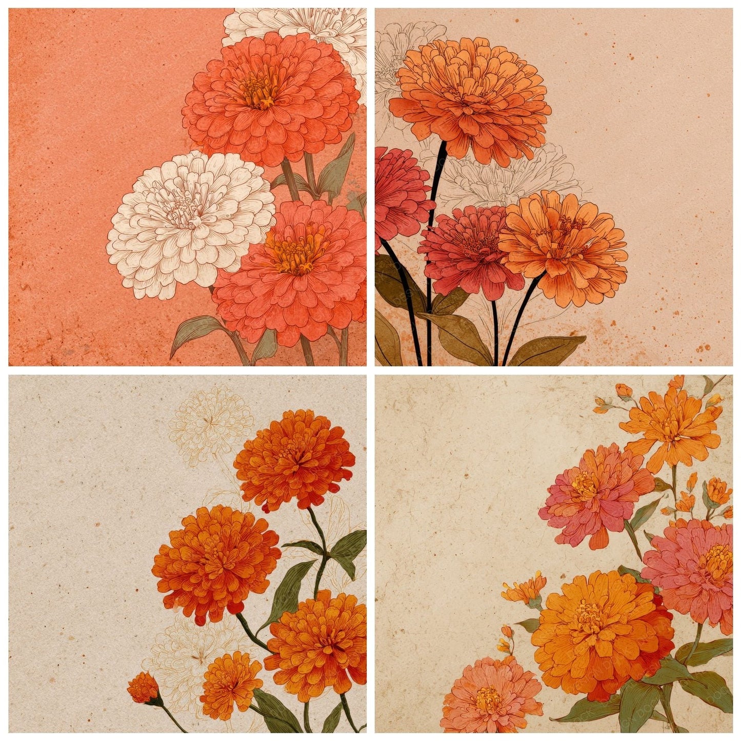 Apricot Zinnia Ink Background Digital Paper Pack (DDD000181)