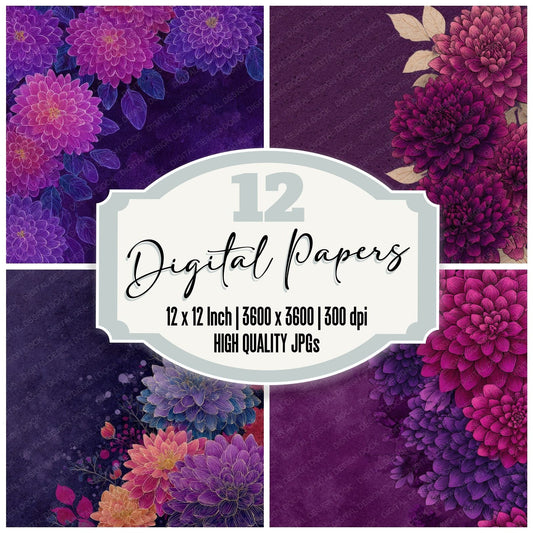 Aubergine Dahlia Ink Background Digital Paper Pack (DDD000182)