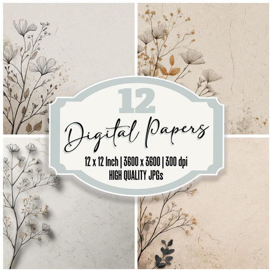 Chalk Botanical Ink Background Digital Paper Pack (DDD000183)