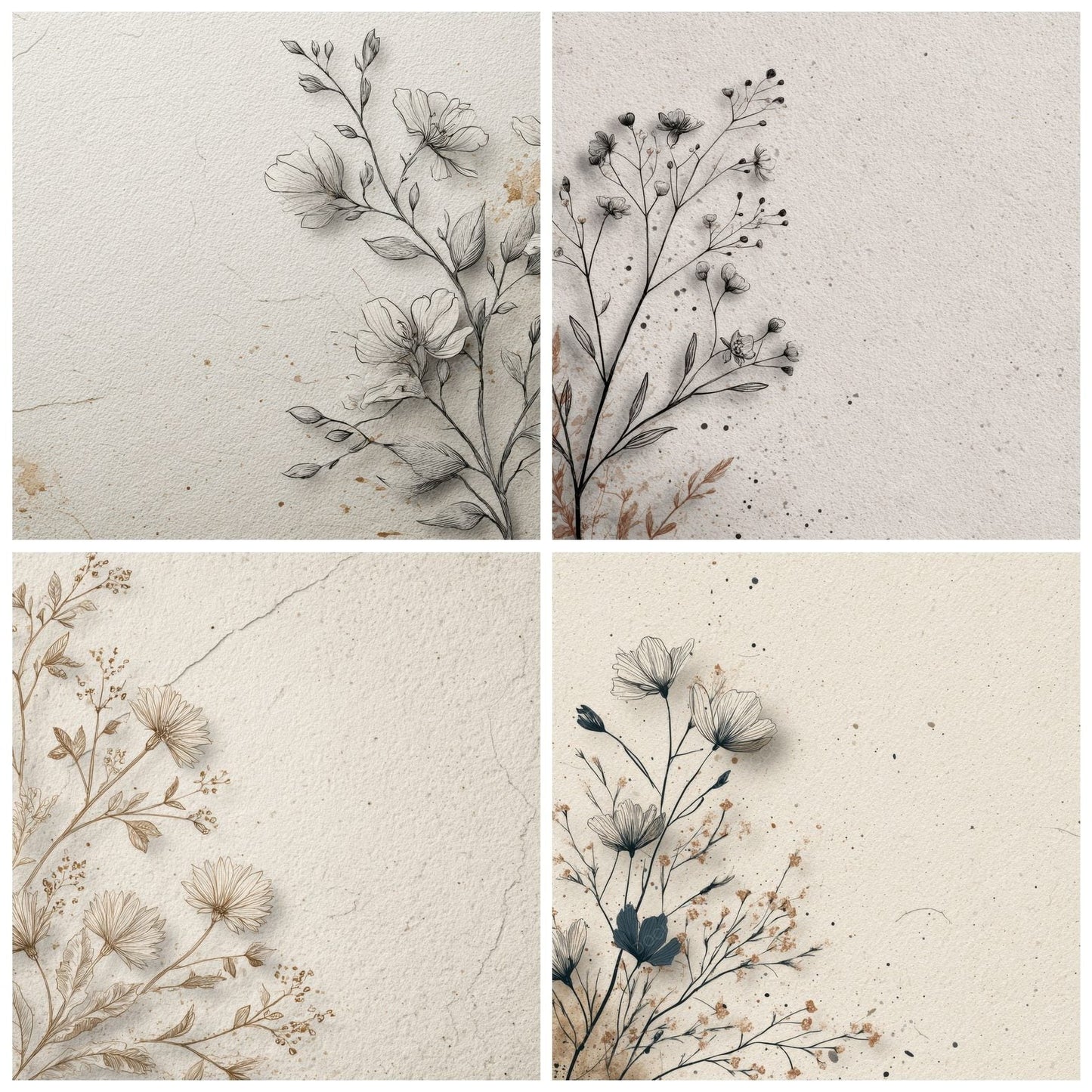 Chalk Botanical Ink Background Digital Paper Pack (DDD000183)