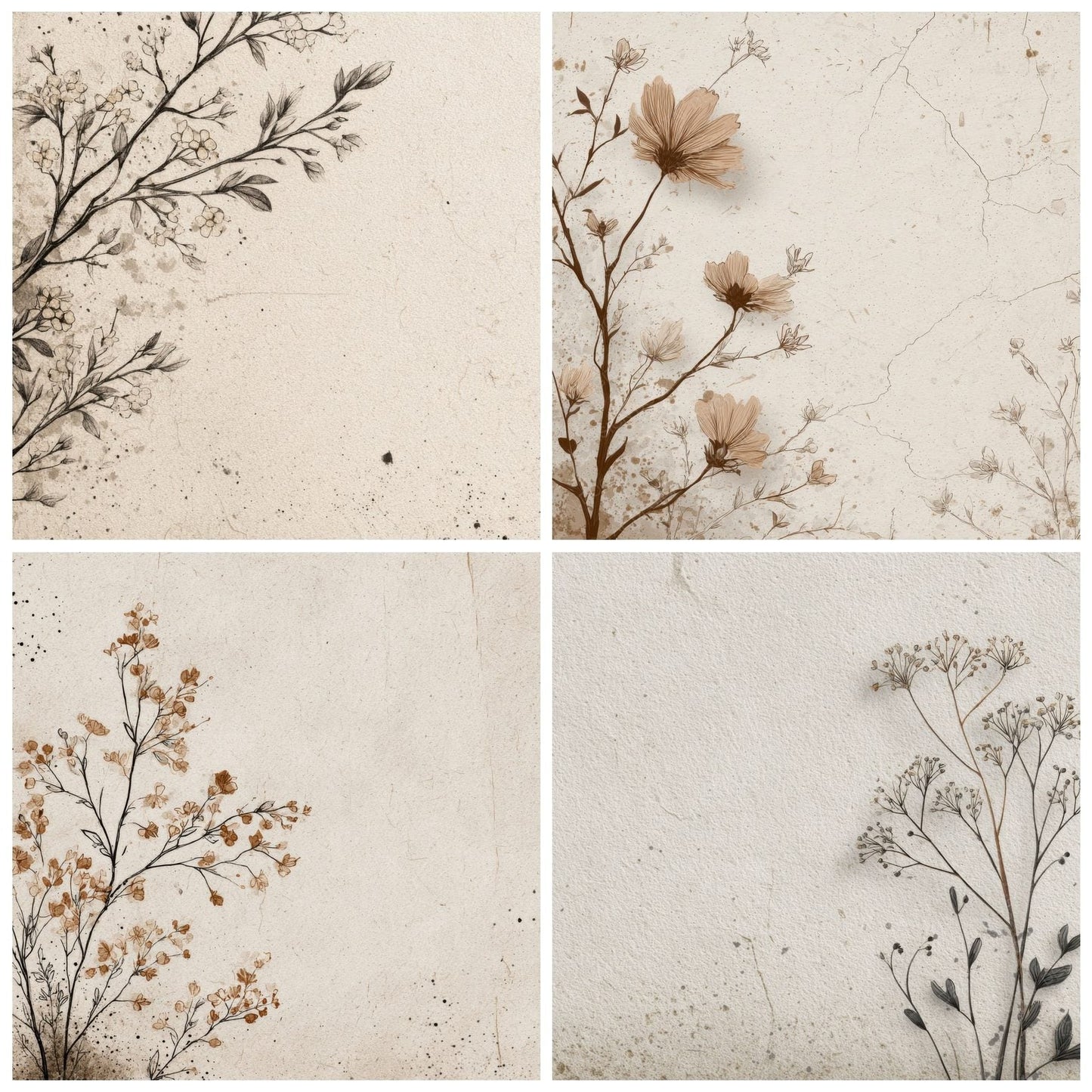 Chalk Botanical Ink Background Digital Paper Pack (DDD000183)