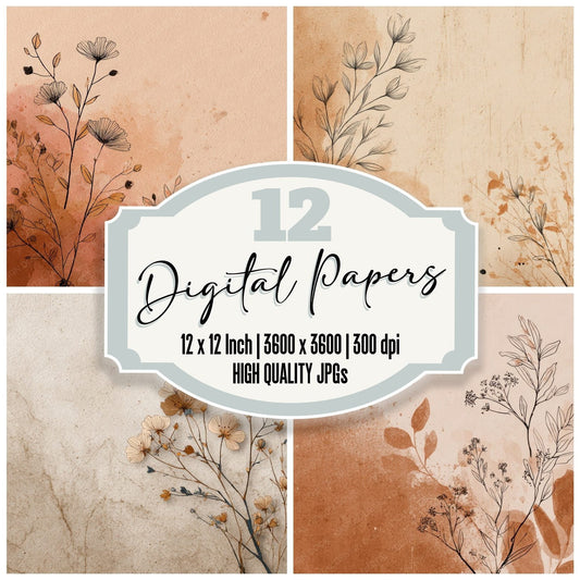 Clay Botanical Outline Background Digital Paper Pack (DDD000184)