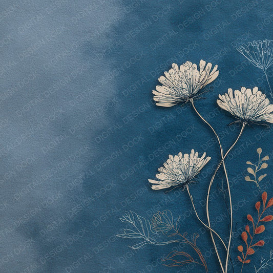 Denim Scabiosa Ink Background Digital Paper Pack (DDD000185)