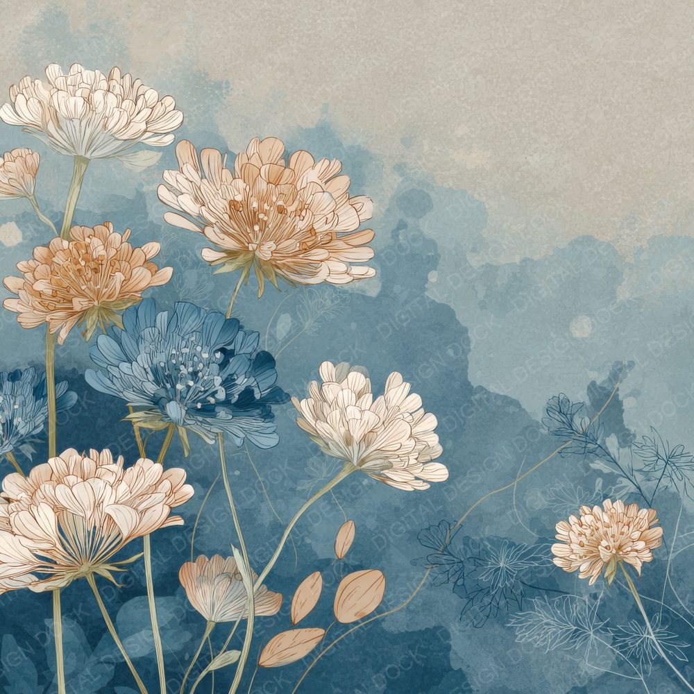 Denim Scabiosa Ink Background Digital Paper Pack (DDD000185)