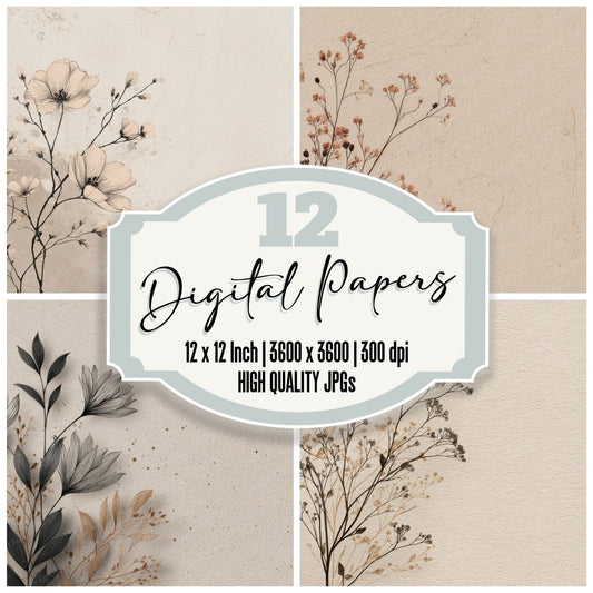 Driftwood Botanical Ink Background Digital Paper Pack (DDD000186)