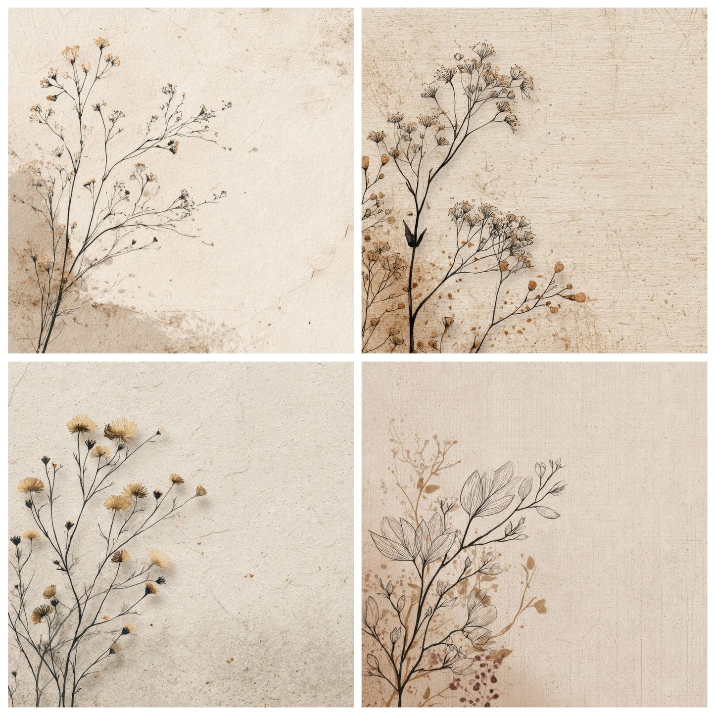 Driftwood Botanical Ink Background Digital Paper Pack (DDD000186)